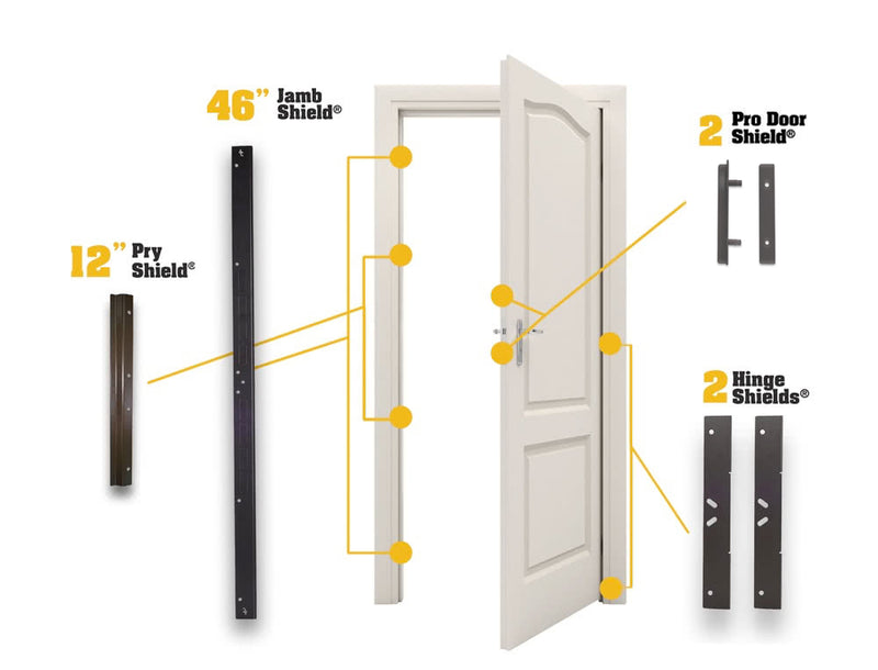PRO MAX Single Door Security Kit with Door Armor Jamb & Hinge Shields