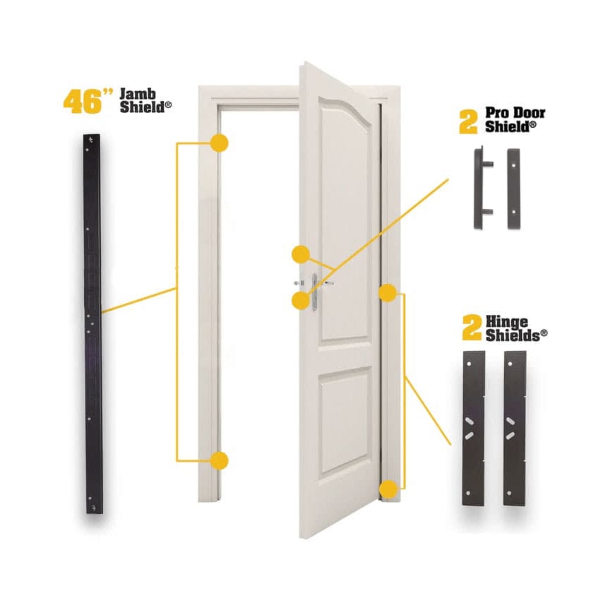PRO MAX Single Door Security Kit with Door Armor Jamb & Hinge Shields
