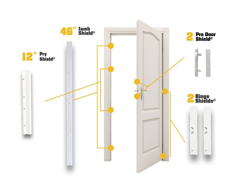 PRO MAX Single Door Security Kit with Door Armor Jamb & Hinge Shields